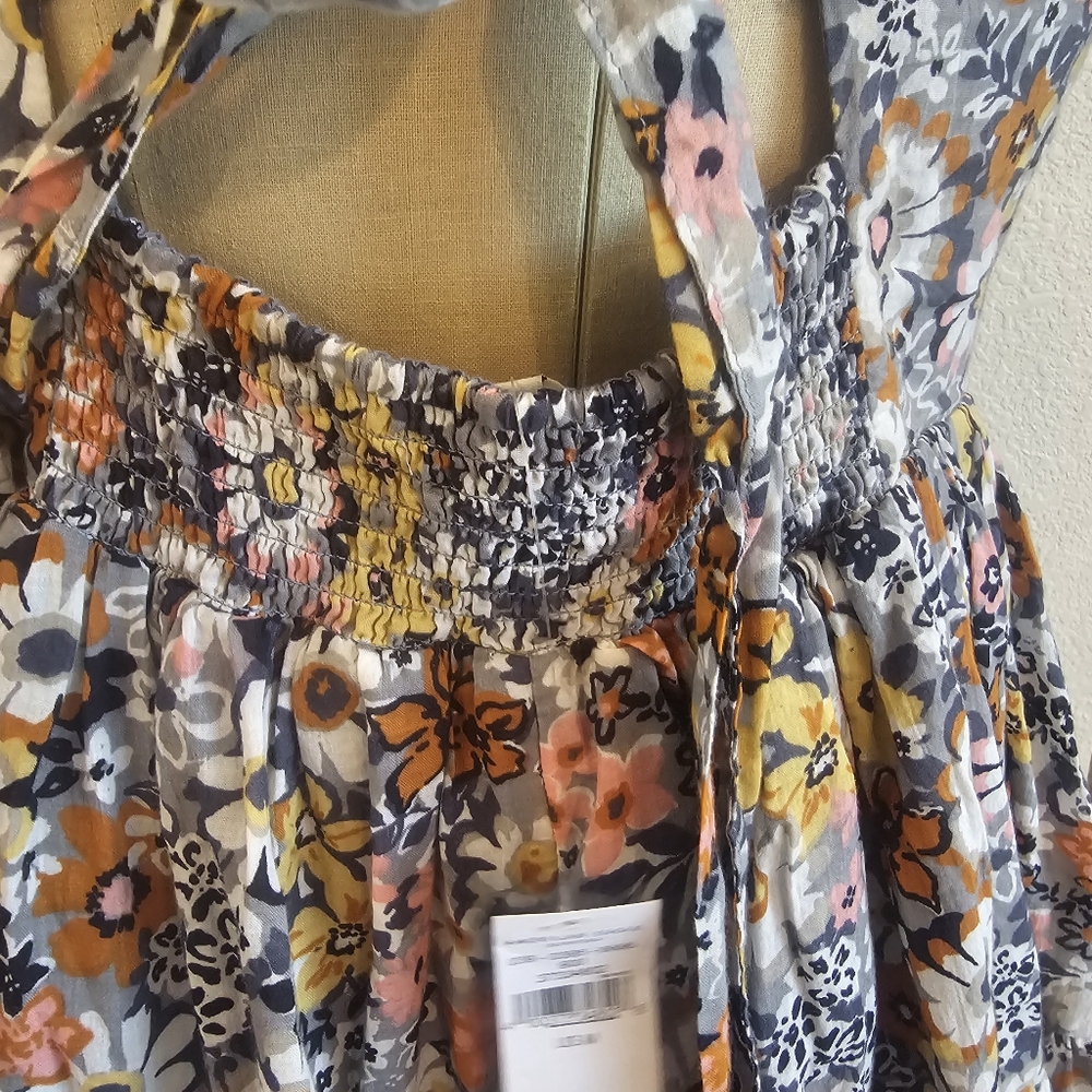NWT AMERICAN EAGLE Puff Sleeve Tie Back Ruched Cotton Floral Short Dress Medium - Picture 10 of 15